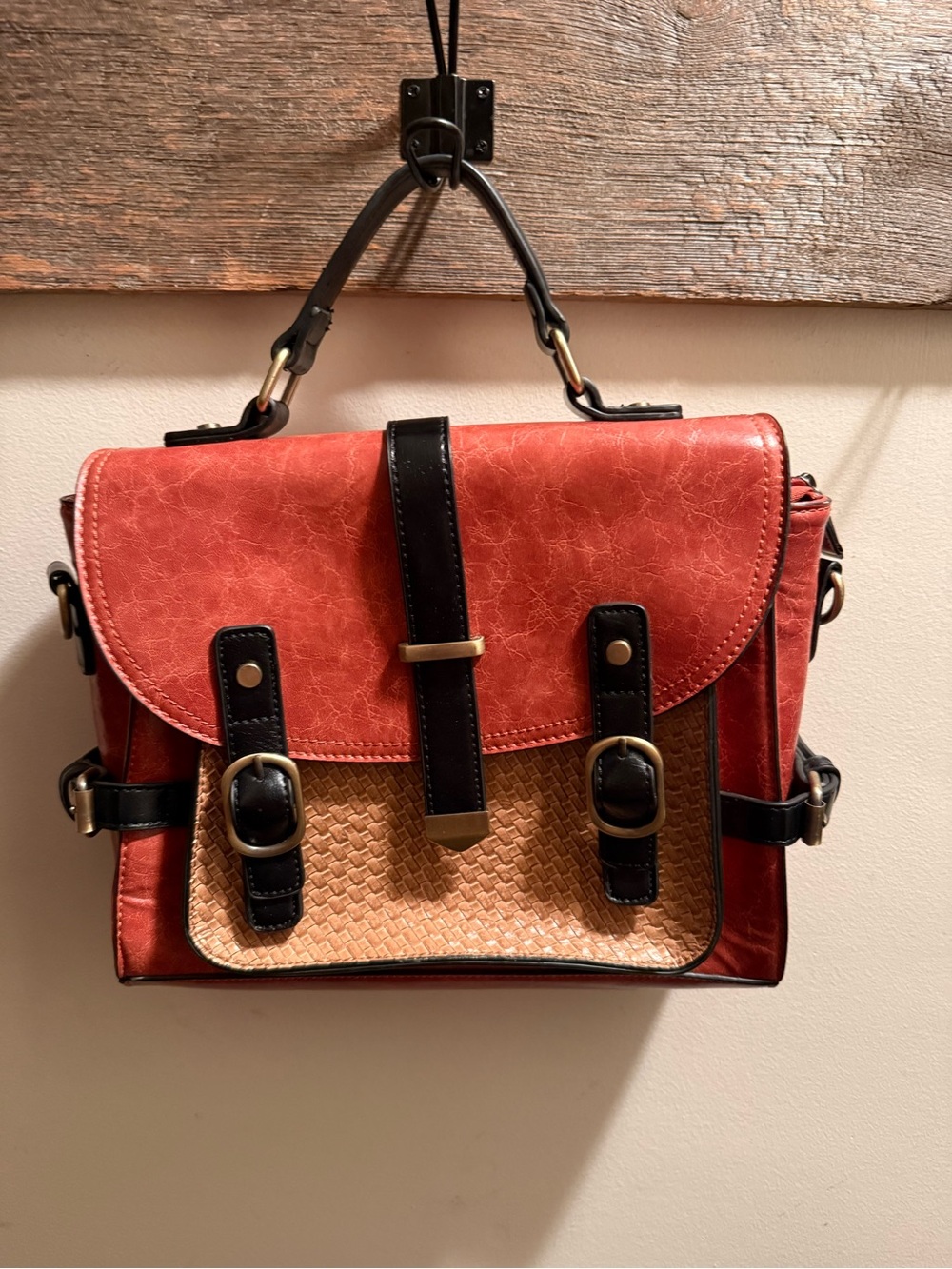 Modcloth Faux Leather Satchel Womens Muted Red Multicolor Messenger Bag Brief